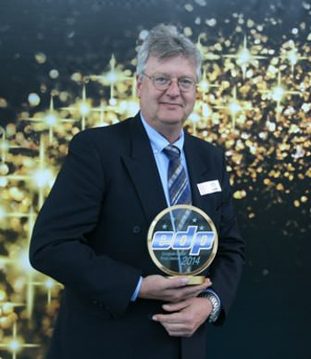 Mimaki EMEA’s Mike Horsten with one of the company’s two EDP Awards